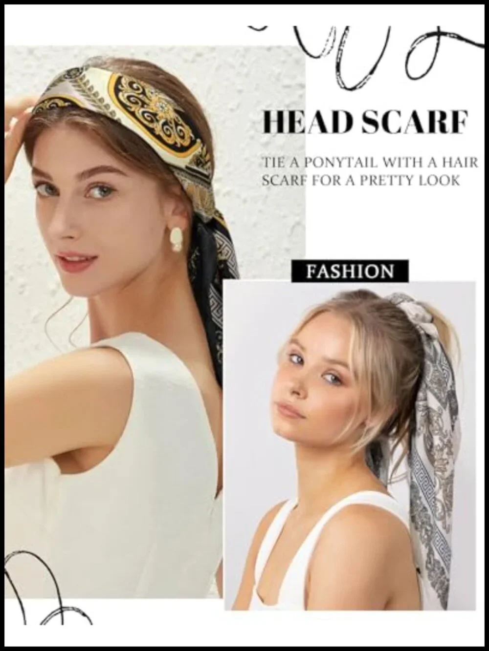 Satin Head Scarf for Women 2Pcs Like Silk Hair Scarf Bandana 27.5